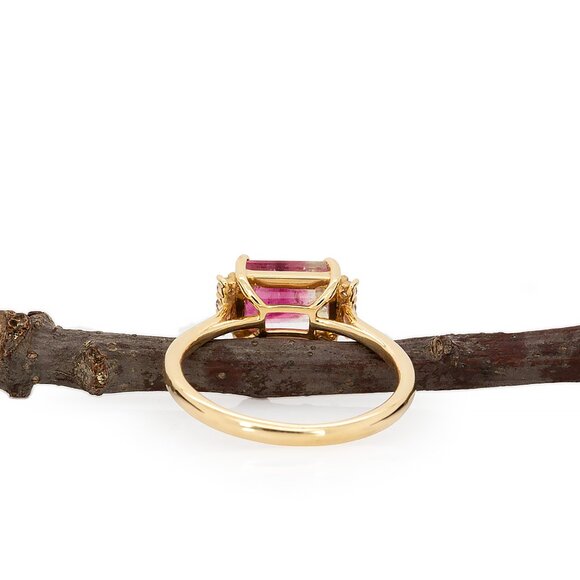 1.68cts Bi-Color Tourmaline Ring in Solid 14K Gold with Natural Diamond Accents - Picture 10 of 11